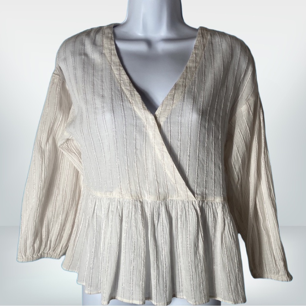 Madewell Faux Wrap Peplum Top. White, Small